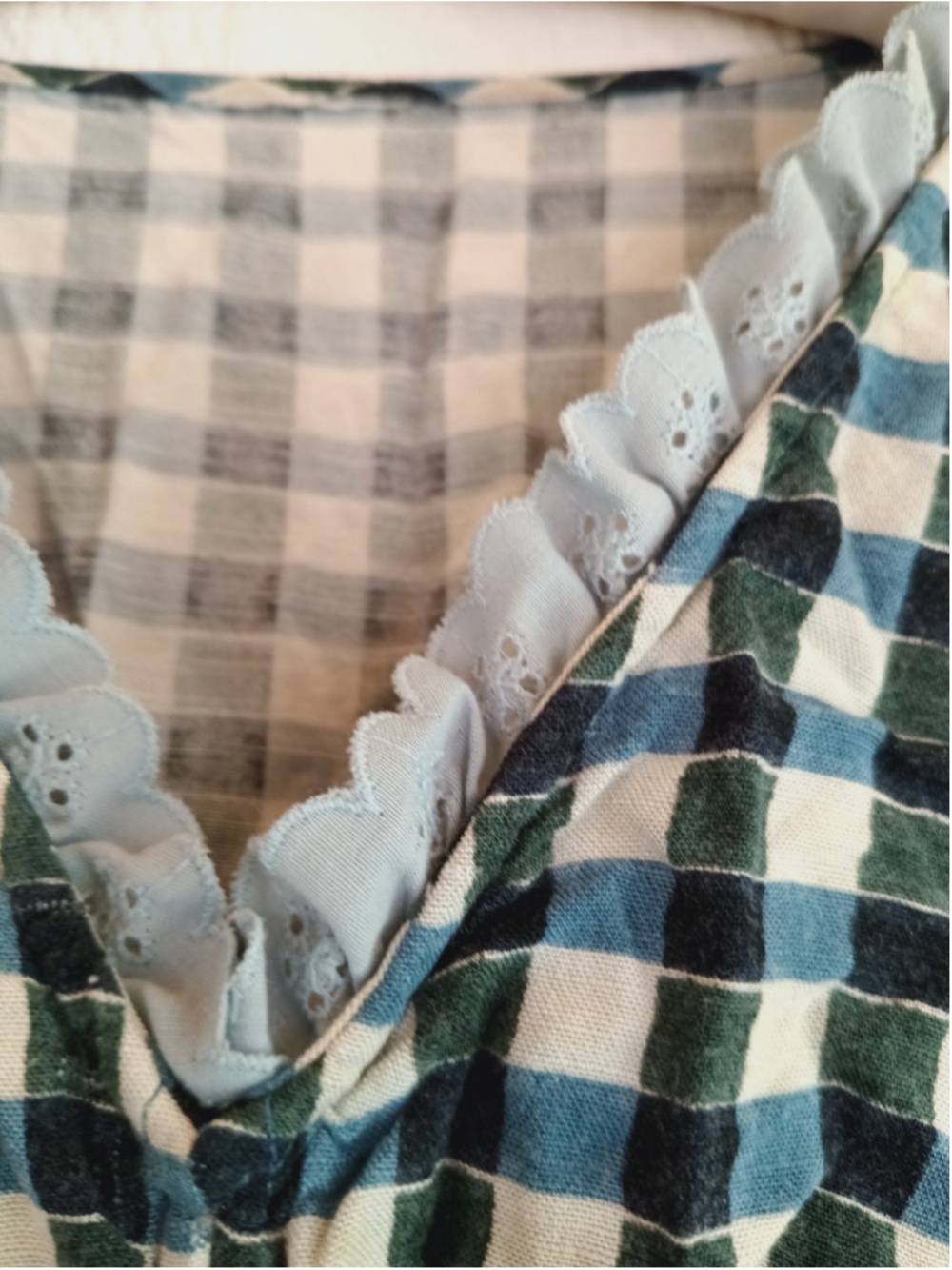 Gingham Check Dress Blue Green plaid cottagecore prairie Western ruffled tiered - Picture 4 of 12